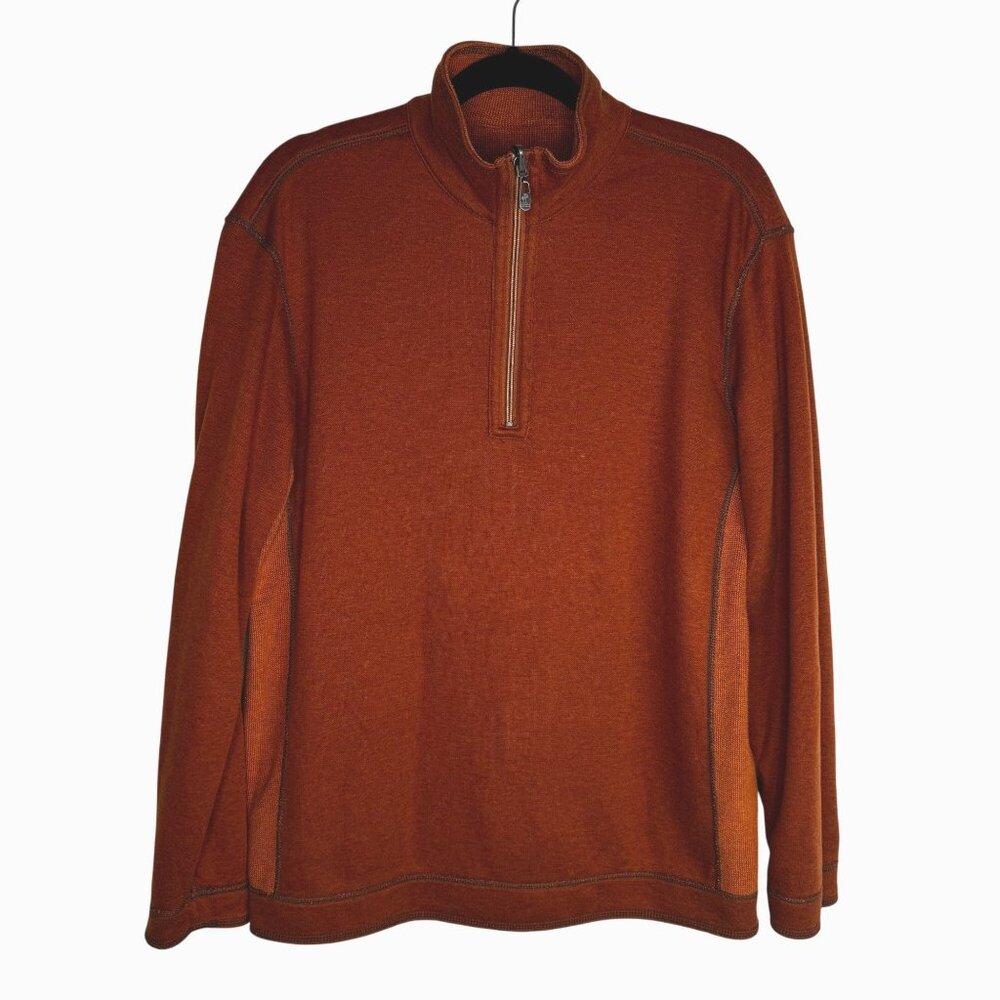 Tommy Bahama Mens SzM Reversible 1/2 Zip Orange Sweater Fall Photos Family Photo - Picture 6 of 10